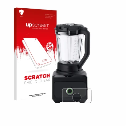 Parte frontal de un envase de producto con el logotipo de la marca upscreen. Al lado se muestra el dispositivo Braun PowerBlen