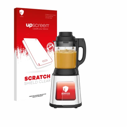 Parte frontal de un envase de producto con el logotipo de la marca upscreen. Al lado se muestra el dispositivo Moulinex LM83SD