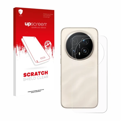 Parte frontal de un envase de producto con el logotipo de la marca upscreen. Al lado se muestra el dispositivo Honor Magic 8 P