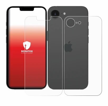 Imagen del dispositivo Apple iPhone 17e (Frontal+Trasero) con una amplia variedad de protectores de pantalla.