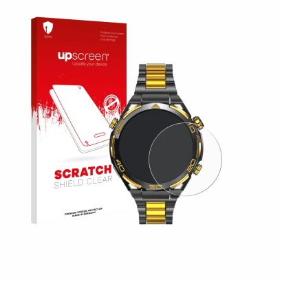 Parte frontal de un envase de producto con el logotipo de la marca upscreen. Al lado se muestra el dispositivo Blackview W90 P