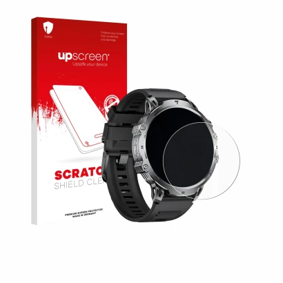 Parte frontal de un envase de producto con el logotipo de la marca upscreen. Al lado se muestra el dispositivo LIGE EF13-B 1.8