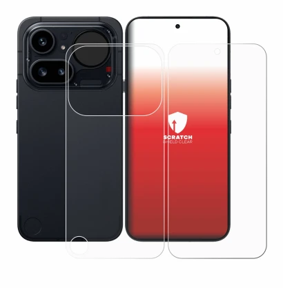 Imagen del dispositivo Nothing Phone (4a) Pro (Frontal+Trasero) con una amplia variedad de protectores de pantalla.