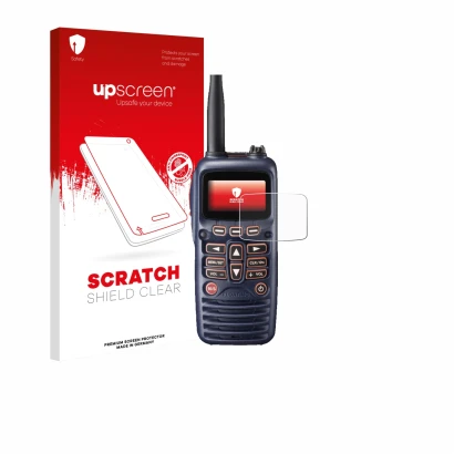 Parte frontal de un envase de producto con el logotipo de la marca upscreen. Al lado se muestra el dispositivo Standard Horizo