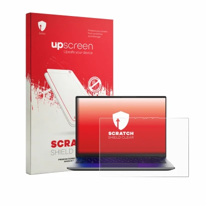Parte frontal de un envase de producto con el logotipo de la marca upscreen. Al lado se muestra el dispositivo MEDION Avantum