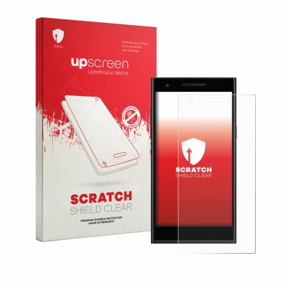 Parte frontal de un envase de producto con el logotipo de la marca upscreen. Al lado se muestra el dispositivo Philips S396 co