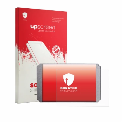 Parte frontal de un envase de producto con el logotipo de la marca upscreen. Al lado se muestra el dispositivo Windmeile KT-LC