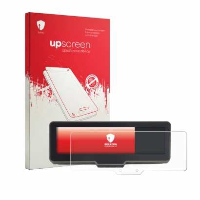 Parte frontal de un envase de producto con el logotipo de la marca upscreen. Al lado se muestra el dispositivo KTM H88 TFT Dis