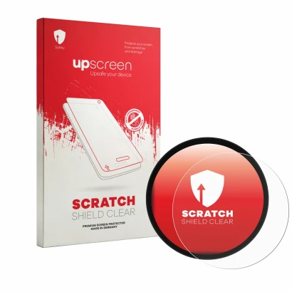 Parte frontal de un envase de producto con el logotipo de la marca upscreen. Al lado se muestra el dispositivo Triumph Trident
