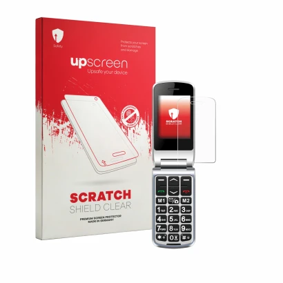 Parte frontal de un envase de producto con el logotipo de la marca upscreen. Al lado se muestra el dispositivo Sweetlink F1PLU