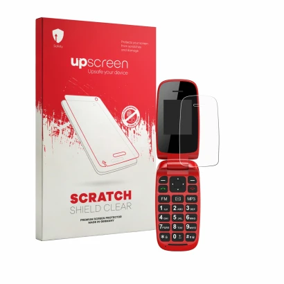 Parte frontal de un envase de producto con el logotipo de la marca upscreen. Al lado se muestra el dispositivo Chakeyake R341 