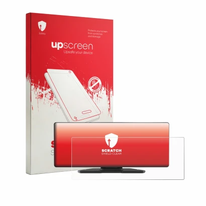 Parte frontal de un envase de producto con el logotipo de la marca upscreen. Al lado se muestra el dispositivo Carpuride W903