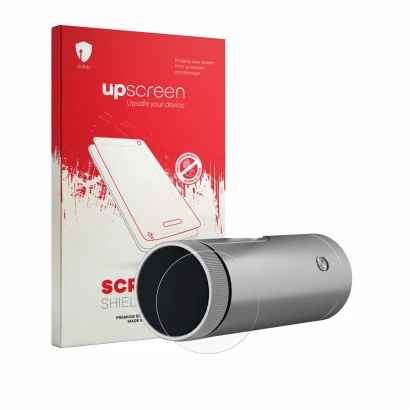 Parte frontal de un envase de producto con el logotipo de la marca upscreen. Al lado se muestra el dispositivo SHARK ChillPill
