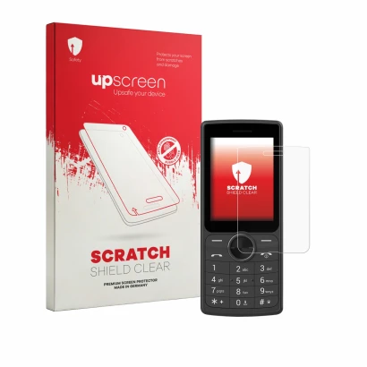 Parte frontal de un envase de producto con el logotipo de la marca upscreen. Al lado se muestra el dispositivo SPC Wild Cool c
