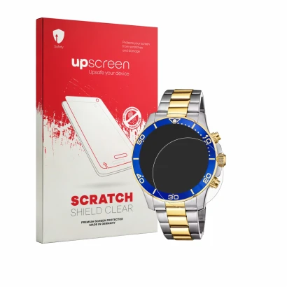Parte frontal de un envase de producto con el logotipo de la marca upscreen. Al lado se muestra el dispositivo Lotus 18801 con