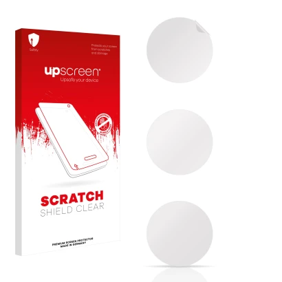 Parte frontal de un envase de producto con el logotipo de la marca upscreen. Al lado está el protector de pantalla correspondi