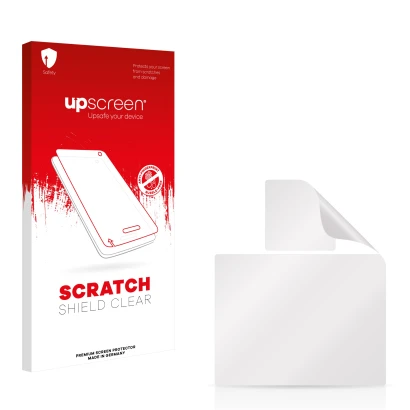 Parte frontal de un envase de producto con el logotipo de la marca upscreen. Al lado está el protector de pantalla correspondi