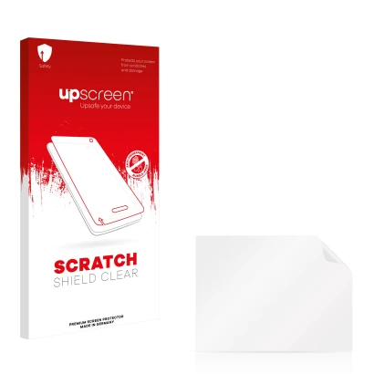 Parte frontal de un envase de producto con el logotipo de la marca upscreen. Al lado está el protector de pantalla correspondi