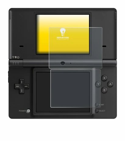 Imagen del dispositivo Nintendo DSi con una amplia variedad de protectores de pantalla.