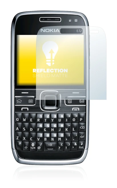 Imagen del dispositivo Nokia E72 con una amplia variedad de protectores de pantalla.