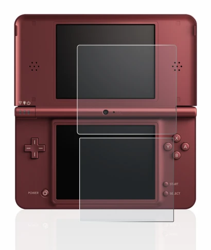 Imagen del dispositivo Nintendo DSi XL con una amplia variedad de protectores de pantalla.