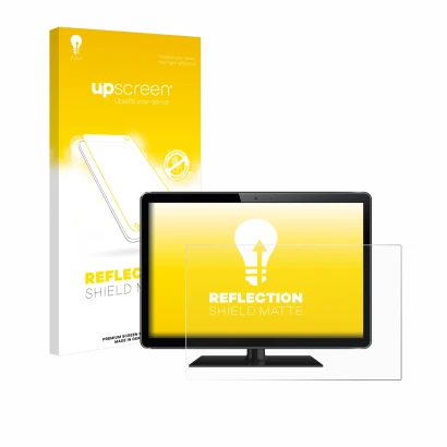 Parte frontal de un envase de producto con el logotipo de la marca upscreen. Al lado se muestra el dispositivo con su protecto