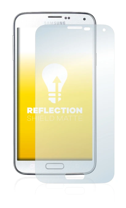 Imagen del dispositivo Samsung Galaxy S5 con una amplia variedad de protectores de pantalla.