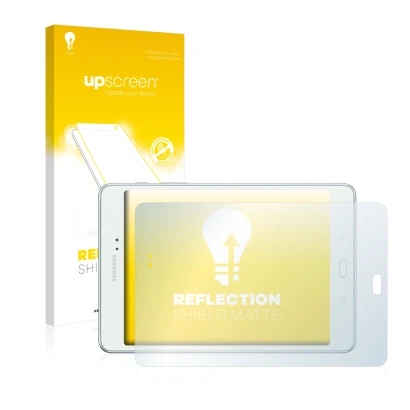 Parte frontal de un envase de producto con el logotipo de la marca upscreen. Al lado se muestra el dispositivo Samsung Galaxy