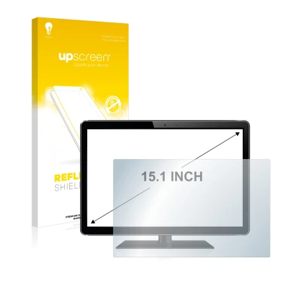 Parte frontal de un envase de producto con el logotipo de la marca upscreen. Al lado se muestra el dispositivo con su protecto