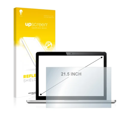 Parte frontal de un envase de producto con el logotipo de la marca upscreen. Al lado se muestra el dispositivo con su protecto