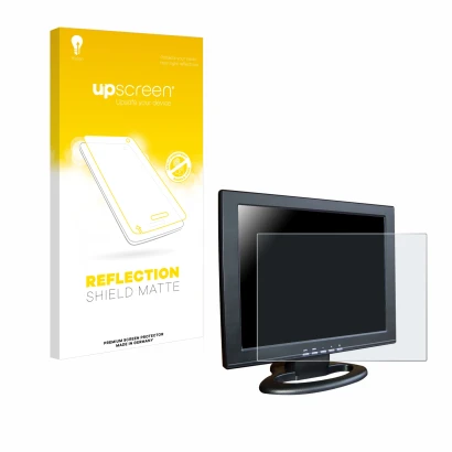 Parte frontal de un envase de producto con el logotipo de la marca upscreen. Al lado se muestra el dispositivo SDC Touchscreen