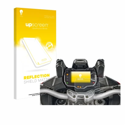Parte frontal de un envase de producto con el logotipo de la marca upscreen. Al lado se muestra el dispositivo Ducati Multistr