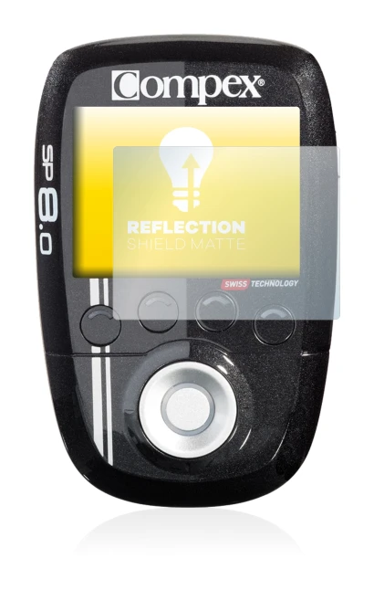 Imagen del dispositivo Compex SP 8.0 con una amplia variedad de protectores de pantalla.