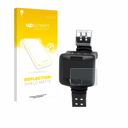 Parte frontal de un envase de producto con el logotipo de la marca upscreen. Al lado se muestra el dispositivo Uwatec Galileo