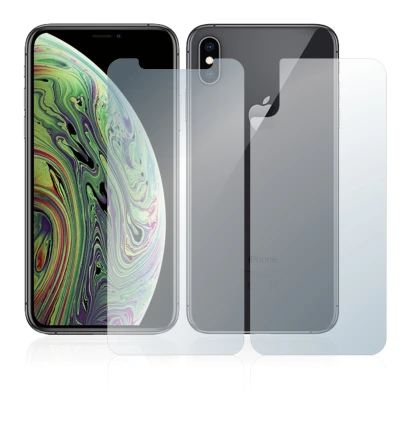 Imagen del dispositivo Apple iPhone Xs (Frontal+Trasero) con una amplia variedad de protectores de pantalla.