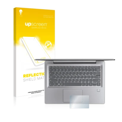 Parte frontal de un envase de producto con el logotipo de la marca upscreen. Al lado se muestra el dispositivo Lenovo IdeaPad 