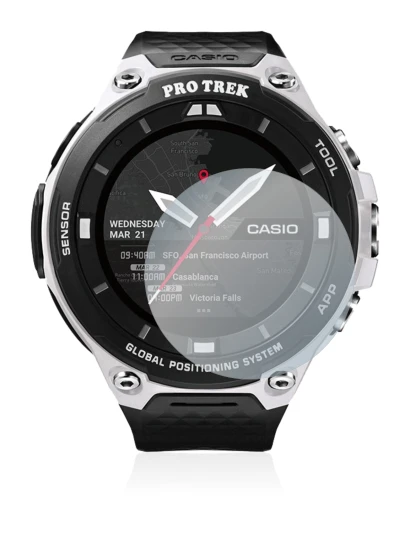 Imagen del dispositivo Casio Pro Trek Smart WSD-F20 con una amplia variedad de protectores de pantalla.