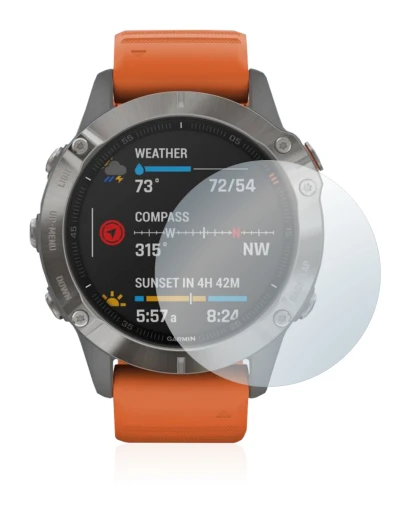Imagen del dispositivo Garmin Fenix 6 con una amplia variedad de protectores de pantalla.