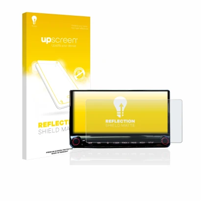 Parte frontal de un envase de producto con el logotipo de la marca upscreen. Al lado se muestra el dispositivo Kia XCeed 2019 