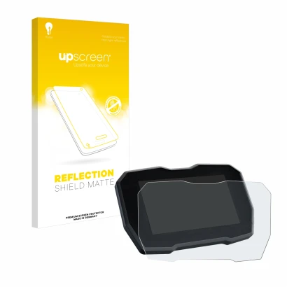 Parte frontal de un envase de producto con el logotipo de la marca upscreen. Al lado se muestra el dispositivo Ducati Streetfi