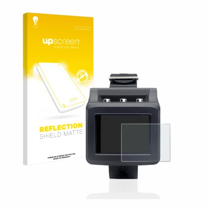 Parte frontal de un envase de producto con el logotipo de la marca upscreen. Al lado se muestra el dispositivo Uwatec Galileo 