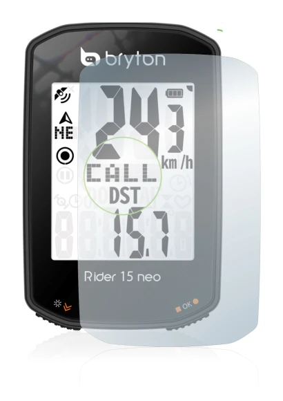 Imagen del dispositivo Bryton Rider 15 neo con una amplia variedad de protectores de pantalla.