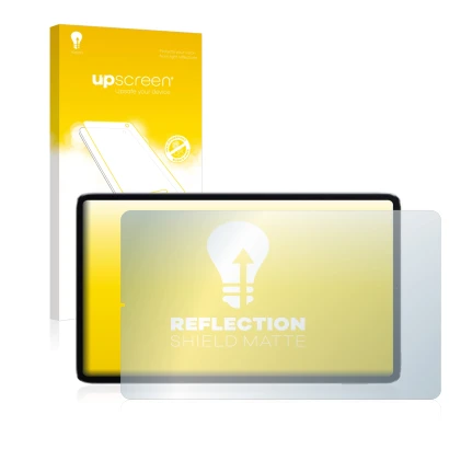 Parte frontal de un envase de producto con el logotipo de la marca upscreen. Al lado se muestra el dispositivo Xiaomi Mi Pad 5