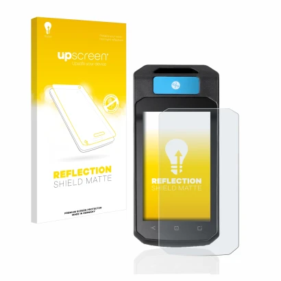 Parte frontal de un envase de producto con el logotipo de la marca upscreen. Al lado se muestra el dispositivo Accu-Chek Insig