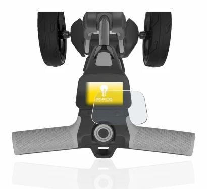 Imagen del dispositivo PowaKaddy FX5 2.8" con una amplia variedad de protectores de pantalla.