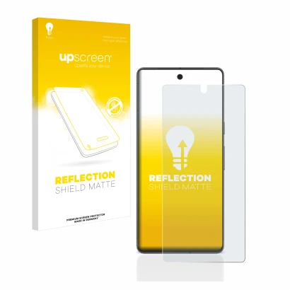 Parte frontal de un envase de producto con el logotipo de la marca upscreen. Al lado se muestra el dispositivo Google Pixel 7