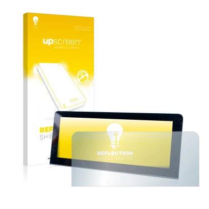 Parte frontal de un envase de producto con el logotipo de la marca upscreen. Al lado se muestra el dispositivo MG 4 con su pro