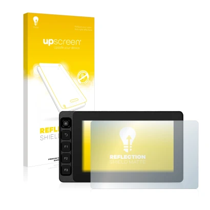 Parte frontal de un envase de producto con el logotipo de la marca upscreen. Al lado se muestra el dispositivo SmallHD Ultra 5