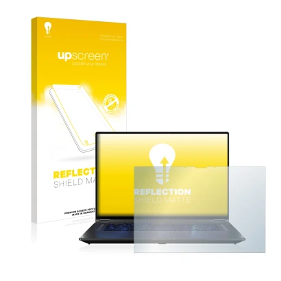 Parte frontal de un envase de producto con el logotipo de la marca upscreen. Al lado se muestra el dispositivo ASUS ROG Flow X