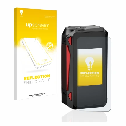 Parte frontal de un envase de producto con el logotipo de la marca upscreen. Al lado se muestra el dispositivo Smok G-Priv 4 c